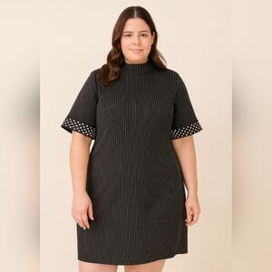 Karl Lagerfeld Black Pinstripe Dress with Pearl Details